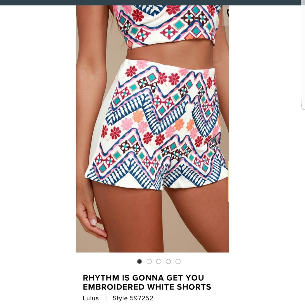 Embroidered High Waisted White Shorts